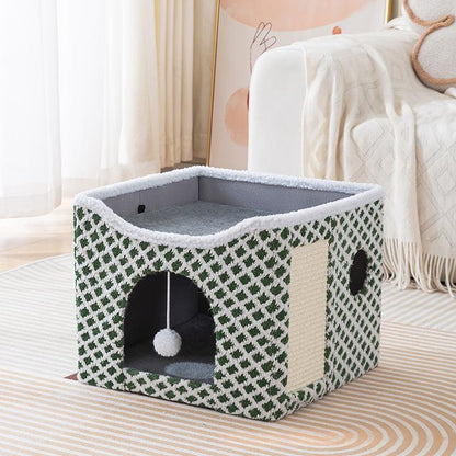 Foldable Cat Bed With Soft Plush For Warmth