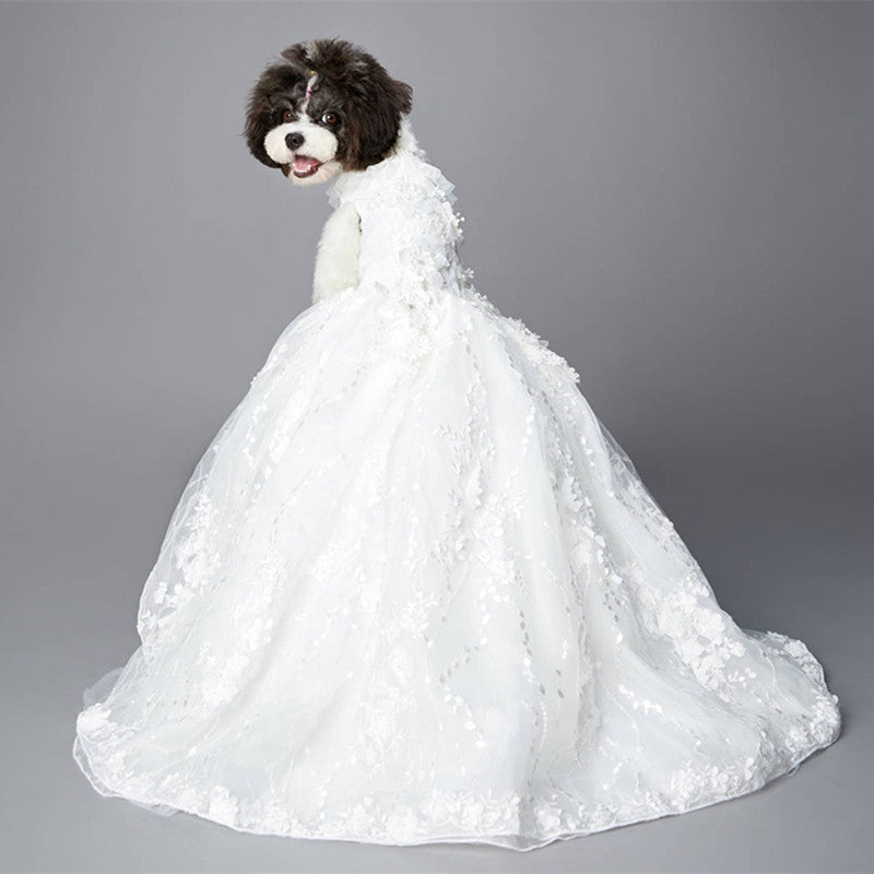 Heavy-Duty Embroidered Tail Wedding Dress - Pet Clothing