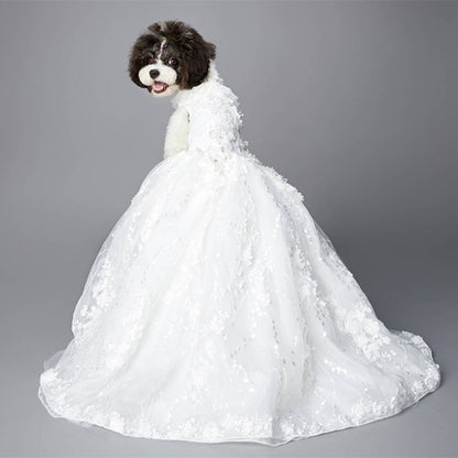 Heavy-Duty Embroidered Tail Wedding Dress - Pet Clothing