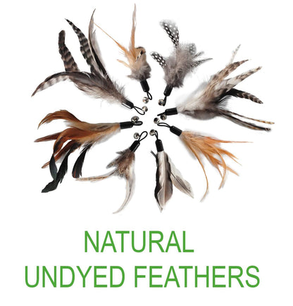 Cat Toys - No Chemical Dyeing Cat Feather Toys For Indoor Cats - Include Cat Wand And Natural Feather Refills