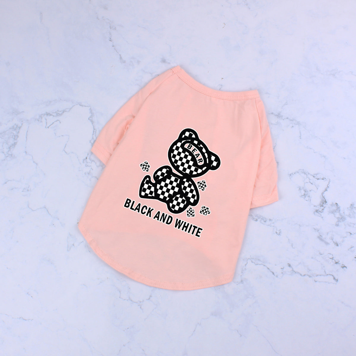Cotton Short Sleeve Black and White Plaid Bear - Pet Clothing