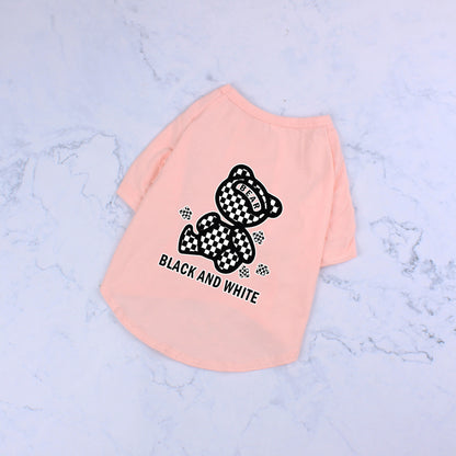 Cotton Short Sleeve Black and White Plaid Bear - Pet Clothing