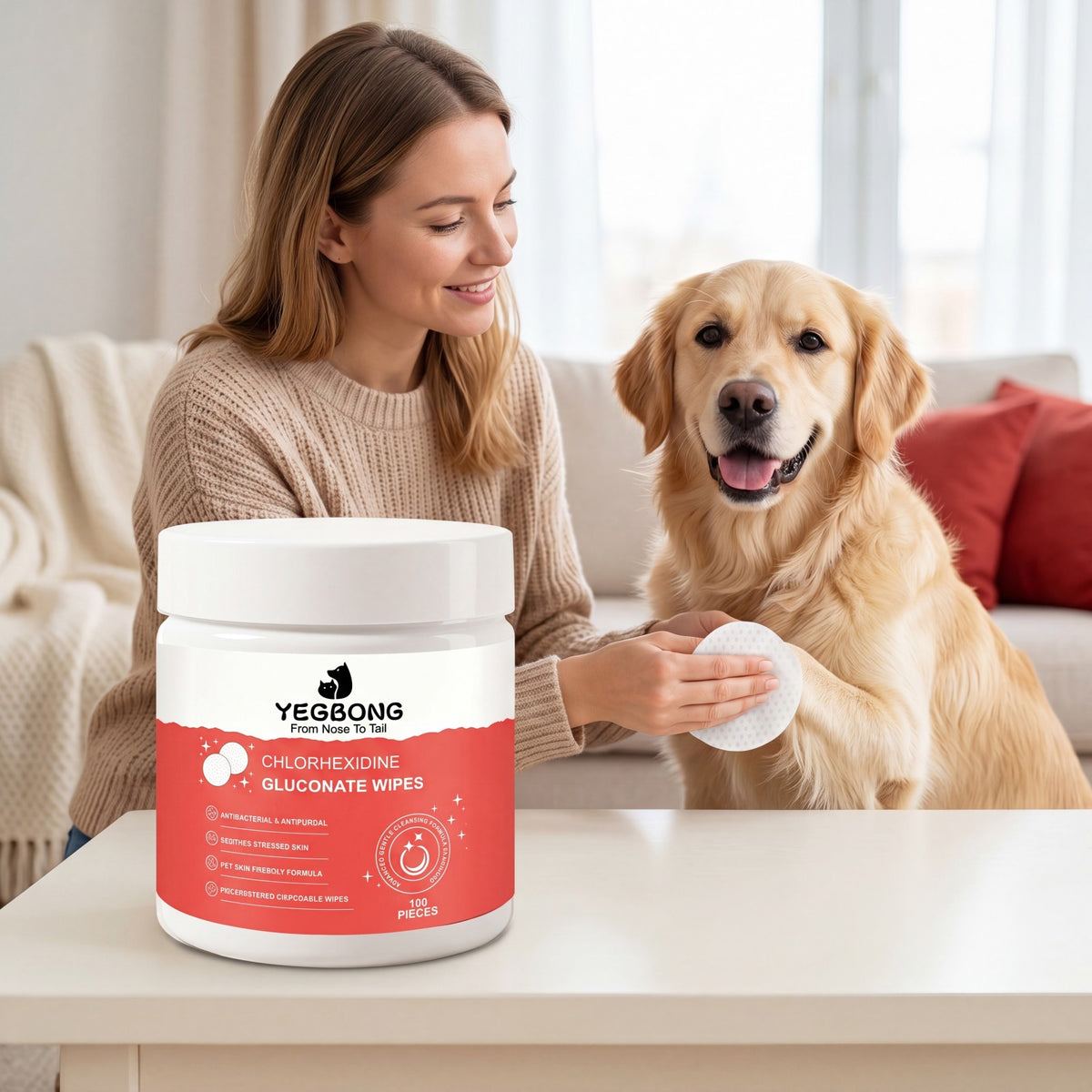 Yegbong Pet Wipes For Daily Use, Cleaning Paws And Fur, Removing Odors, Portable For Outdoor Use, Full-Body Cleaning Supplies