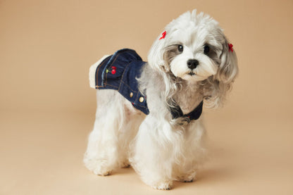 Female Canine Dog Clothes Spring And Summer Cherry Denim Dress