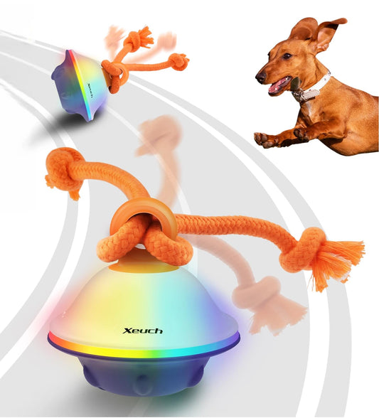 Smart Interactive Dog Toys, Automatic Moving And Rolling Dogs Ball With Rope, Motion-Activated Squeaky Ball For Small Medium Dogs For Boredom, RGB Lights, Stimulating Sound, Voice Recording