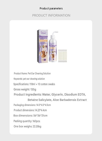 Yegbong Pet Ear Cleaning Solution For Cats And Dogs To Relieve Ear Canal Odor And Clean Earwax