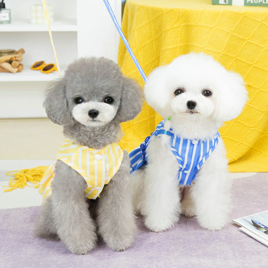 Pet Puppy Clothes Vertical Bar Traction Skirt Small And Medium-sized Dogs