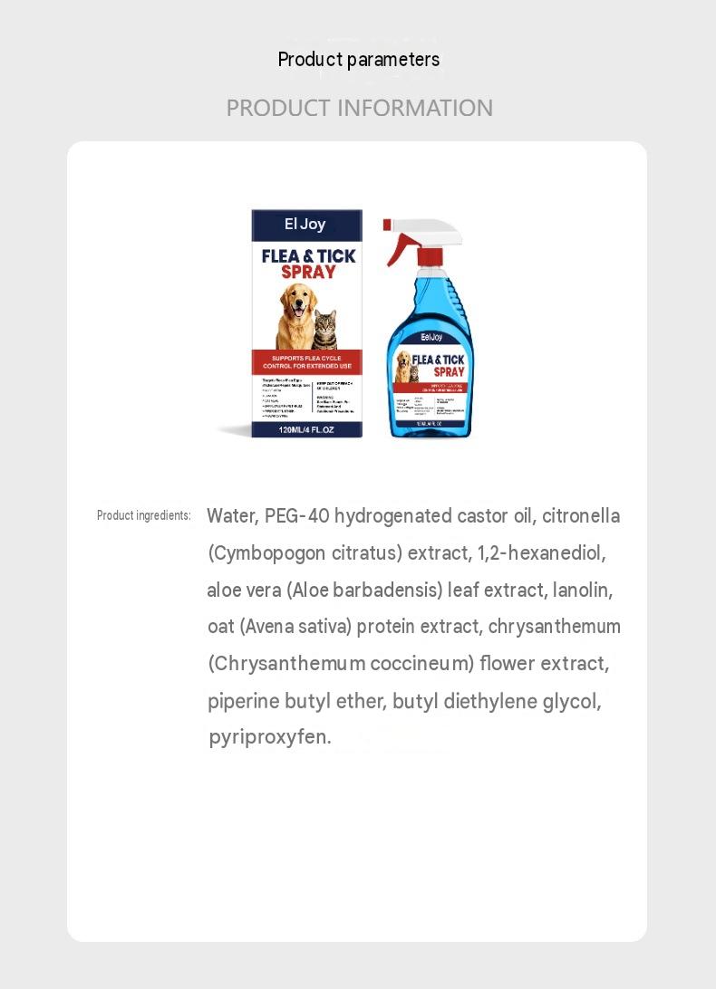 Eeljoy Pet Flea And Tick Spray Daily Pet Insect Repellent Cleaning Gentle Care Convenient Spray