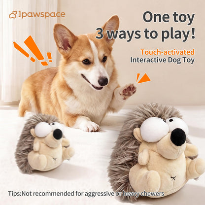 Interactive Dog Toys, Moving Squeaky Plush Dog Toy-Hedgehog Gentle Average Chewer,Bounce  Vibration  Sound,Touch-activated,Washable Plush Cover,Type-C Rechargable