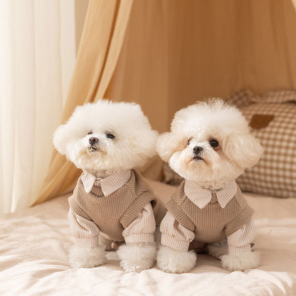25-Year New Autumn and Winter Thin Small and Medium-Sized Dog Teddy Bichon Striped Two-Legged Coat for Cats, Pets...