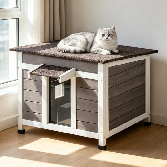 Wooden Cat House with Easy to Clean and Waterproof Protection for Outdoor