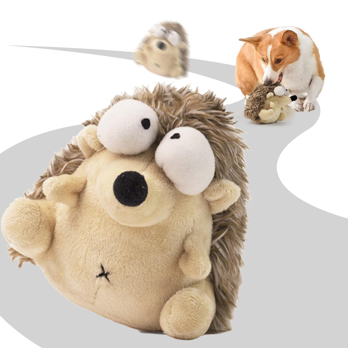 Interactive Dog Toys, Moving Squeaky Plush Dog Toy-Hedgehog Gentle Average Chewer,Bounce  Vibration  Sound,Touch-activated,Washable Plush Cover,Type-C Rechargable
