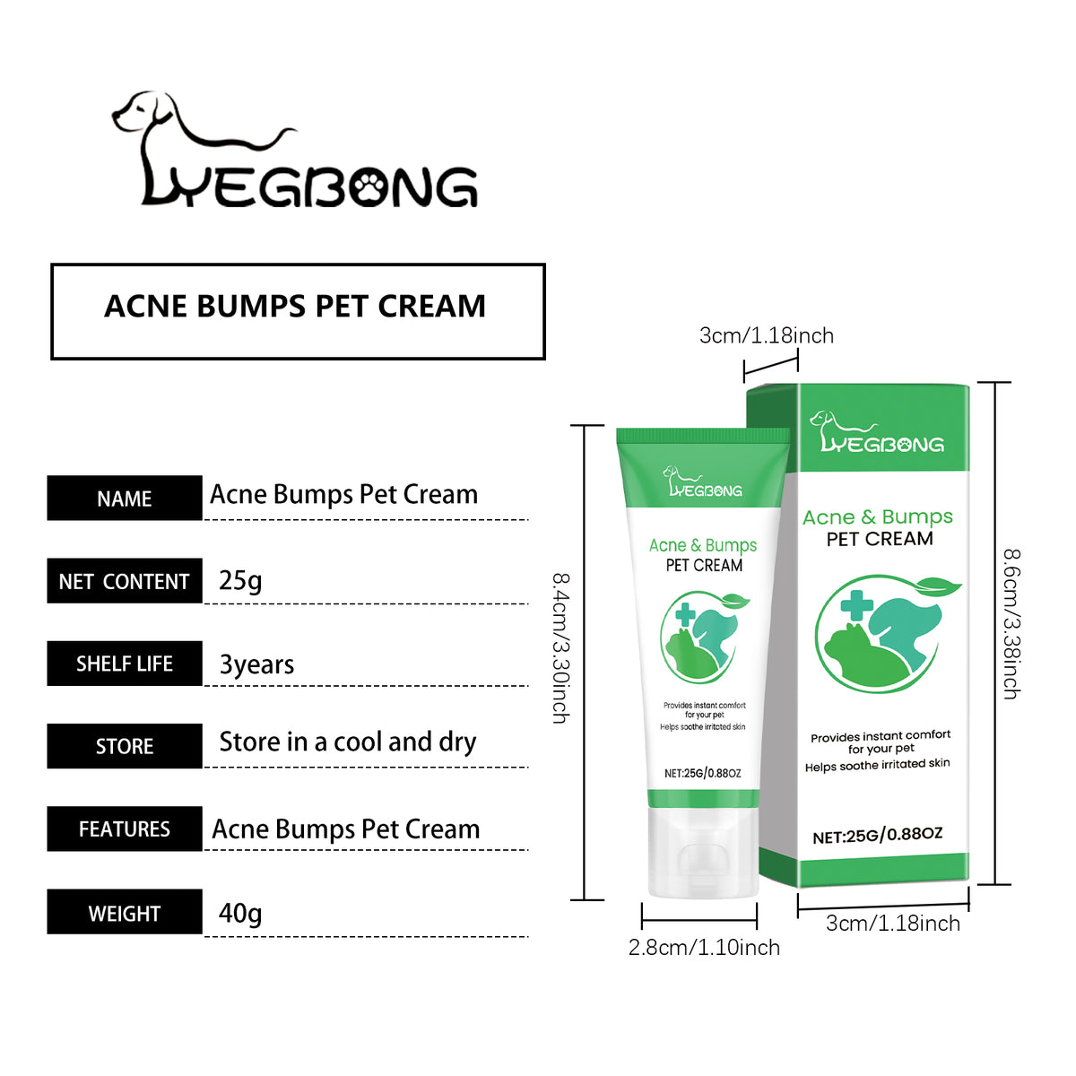 Pet Acne & Bumps Skin Cream, Soothing Skin  For Dogs & Cats, Relief Redness Irritated Skin With Calendula & Ganoderma Extract