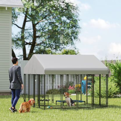 Outdoor Dog Kennel with Roof, 8 x 8 x 6 Heavy Duty Welded Wire Dog Playpen Enclosure with Escape-proof Lock