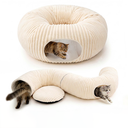 Cat Tunnel Bed With  Interactive Cat Toys, Cat Tube With Kitten Toys For Indoor Kittens, Collapsible Play Tunnel, White