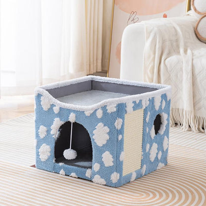 Foldable Cat Bed With Soft Plush For Warmth