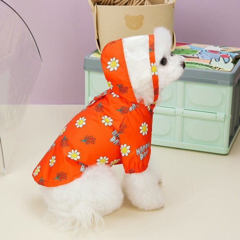 Dog Raincoat Pet Clothing Two Feet With Pull Ring Traction Transparent Spring, Summer, Autumn And Winter Four Seasons