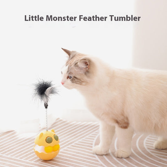 Cats Feather Toy Rotate Cat Tumbler Teaser Catmint Roller Track Ball Interaction Kitten Chasing Hunting Pets Toy...