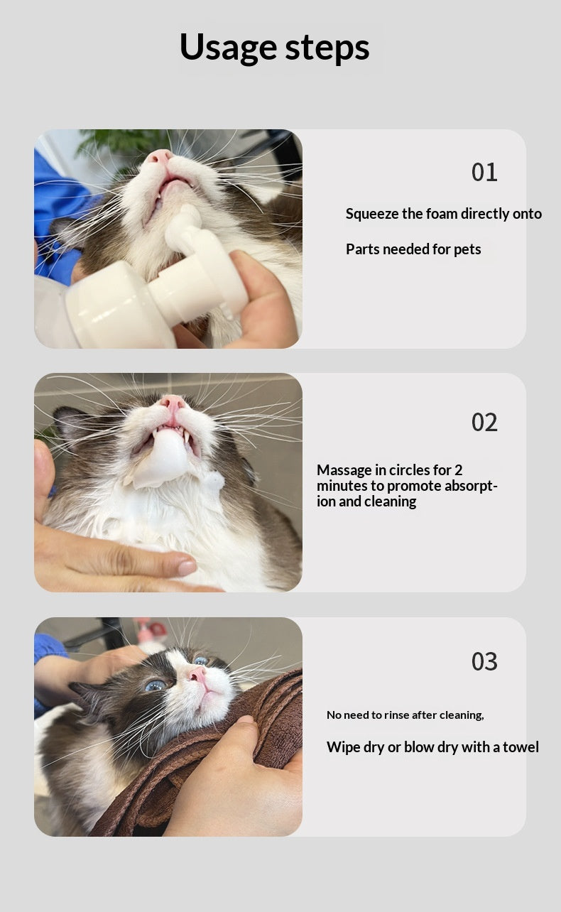 Waterless Dry Foam Shampoo For Cat Chin Cleaning.