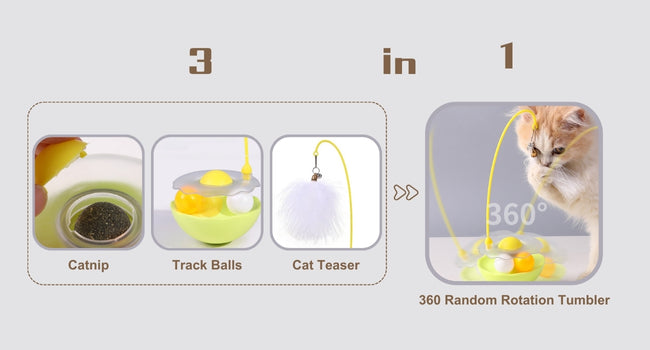 Interactive Cat Tumbler Toy Catnip Feather Teaser With Bell Track Balls Kitten Toy For Indoor Cats Exercise