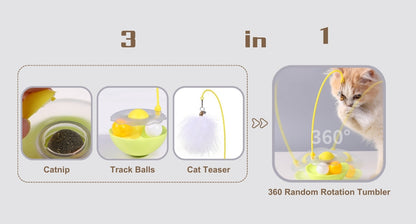 Interactive Cat Tumbler Toy Catnip Feather Teaser With Bell Track Balls Kitten Toy For Indoor Cats Exercise