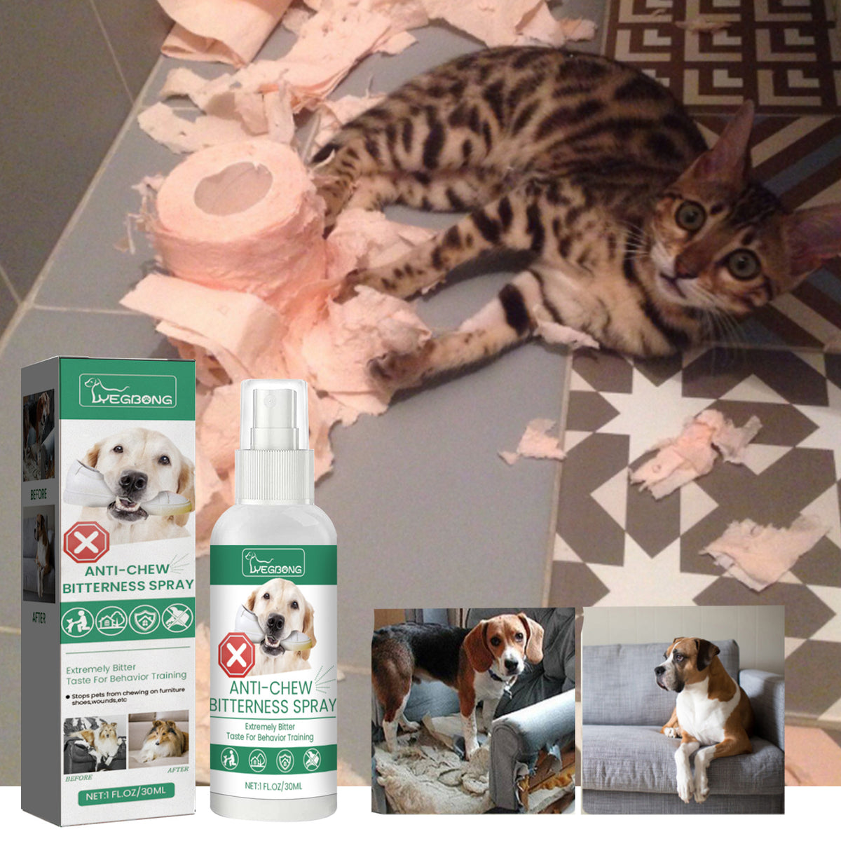 Yegbong Pet Anti-Chewing Spray A Guide To Prevent Chewing And Scratching In Cats And Dogs