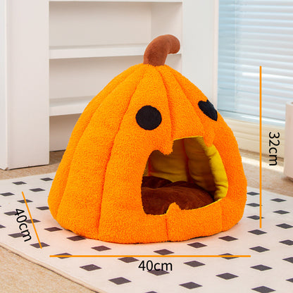 Cat Nest Sleeping Hut Habitat Pet Supplies Cozy Pet Cave Tent Halloween Pumpkin Nest Dog Cat Bed for Poodle Puppy...