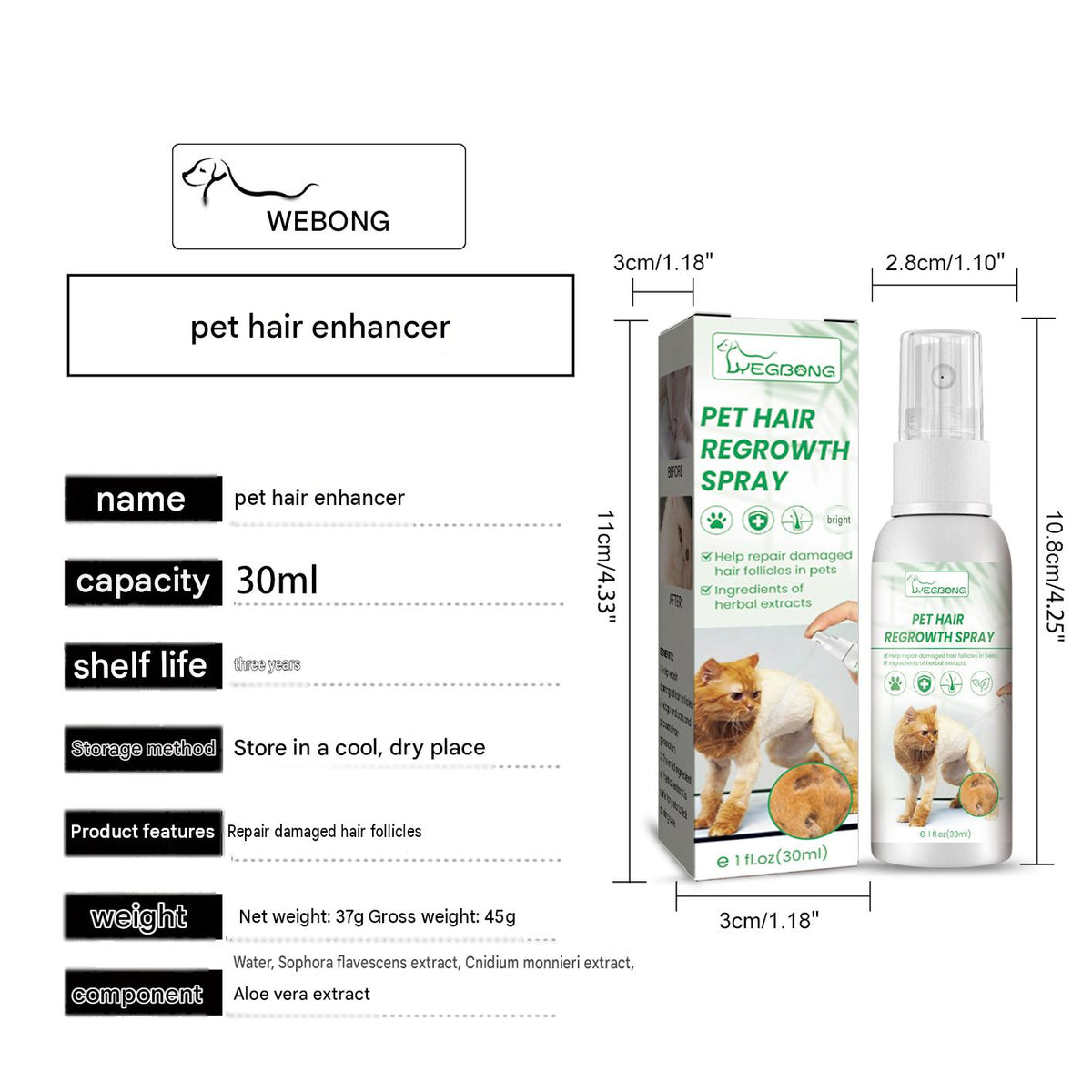 Yegbong Pet Hair Care Spray For Cats And Dogs - Cleans, Softens, Shines, And Smoothens Fur