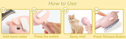 Cat Steam Brush 4 In 1 Steamy Cat Brush With Handle Rubber Pet Misting Brush With Release Button Dog Comb With Cleanser For Indoor Kittens Small Animals