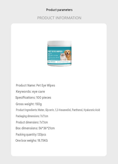 Pet Eye Wipes, Gentle Cleaning Wipes For Cats And Dogs, Soft And Comfortable Daily Care Wipes For Eye Discharge And Tear Stains