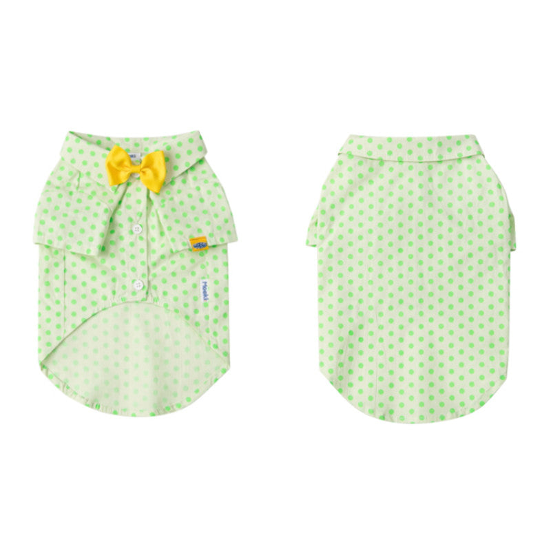 Small Medium Sized Cat Green Polka Dot Shirt with Button