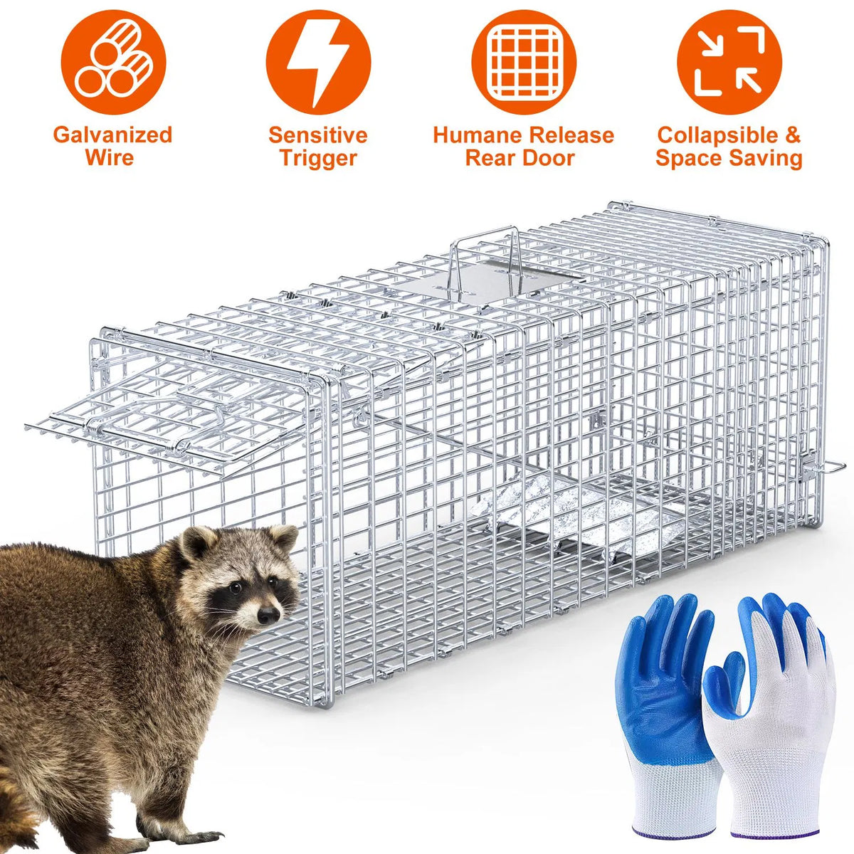 Heavy-Duty Live Animal Trap - 37x14x15 Inch Galvanized Mesh, Sensitive Pedal Trigger & Rear Release Door, Guarded...