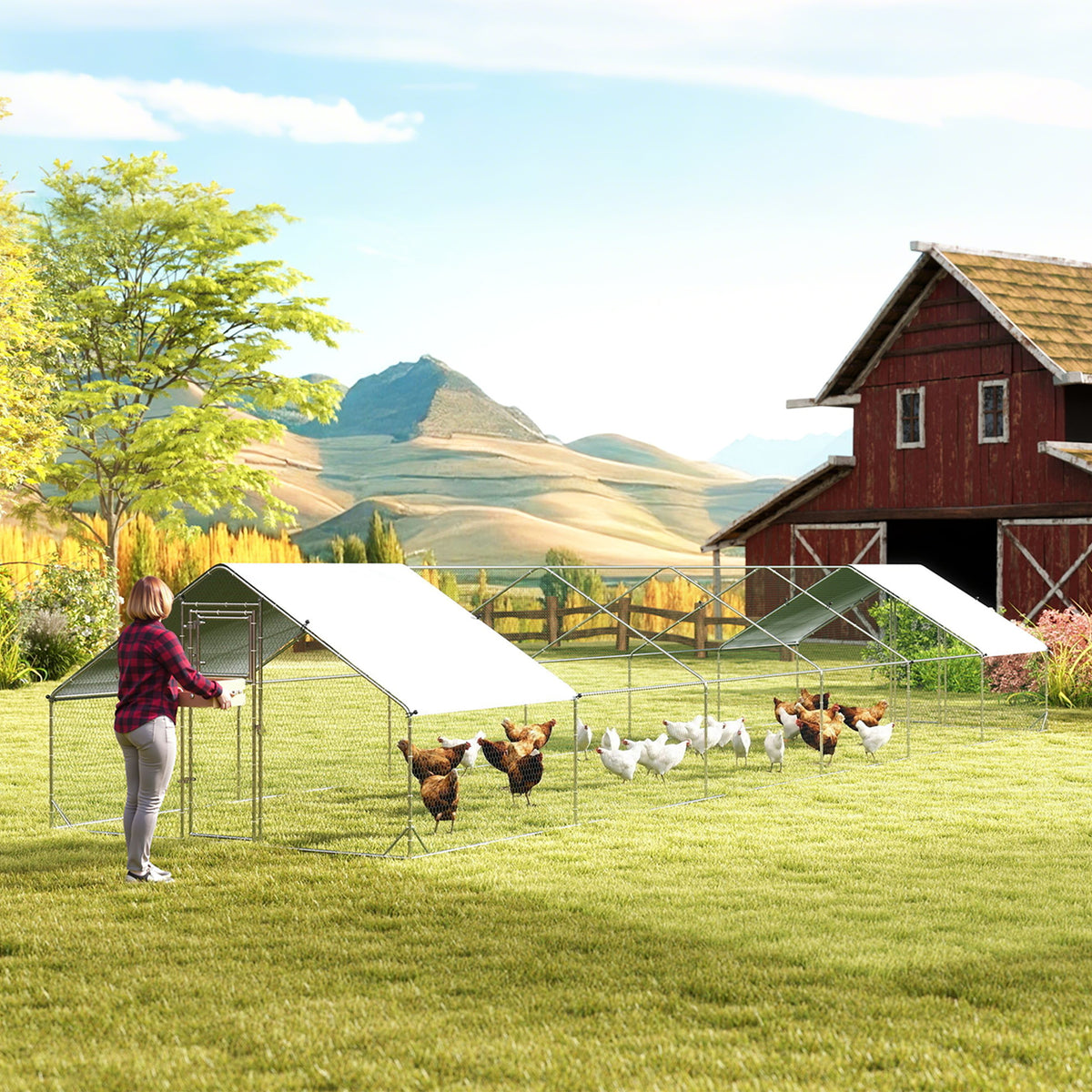 Large Chicken Coop with Waterproof and Anti-UV Cover, Spire Shaped for Outdoor and Yard Farm Use, 39 x 10 x 6.4