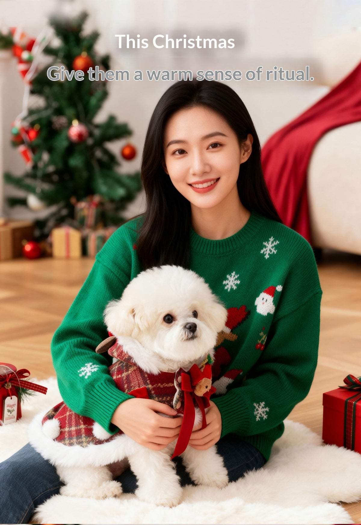 Plaid Christmas Pet Cloak With Fleece Lining