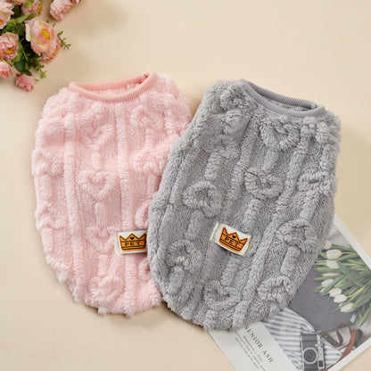 Pet Dog Clothes Teddy Cat Heart Twist Double-sided Velvet Vest Fleece Lined Padded Warm Keeping Wholesale