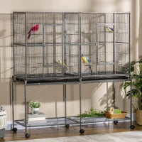 Rolling L Bird Cage W Storage Shelf Perch Food Container
