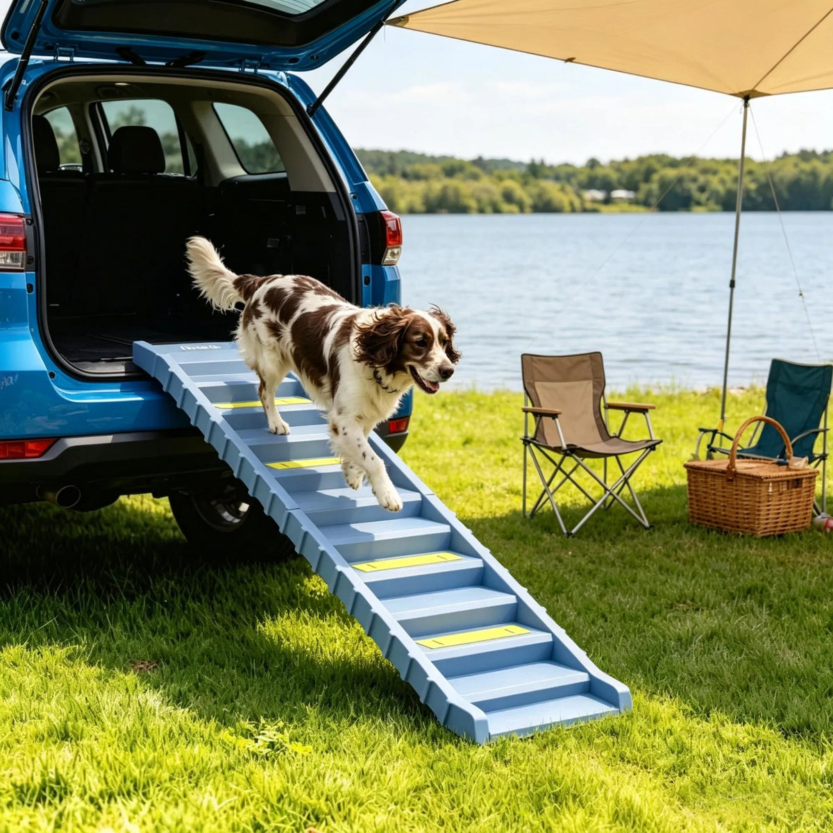 Gray Portable Dog Ramp Foldable Stairs for Medium Small Dogs to Get on Car Truck SUV