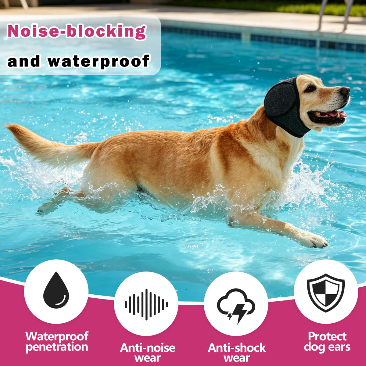 Dog Head Wrap - Quiet Ears for Anxiety, Waterproof Dog Calming Hood, No Shake Ear Cover Snoods for Thunder,...