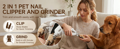 Dog Nail Clippers With Light, 2-in-1 Nail Clipper & Grinder Trimmer For Large Medium Small Dogs Cats, USB Rechargeable, Dual LED Quick Sensor & Safety Guard Portable Home Pet Grooming Tool