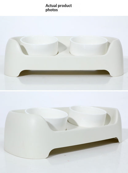 Ceramic Cat Bowl Pet Drinking And Feeding Double Bowl
