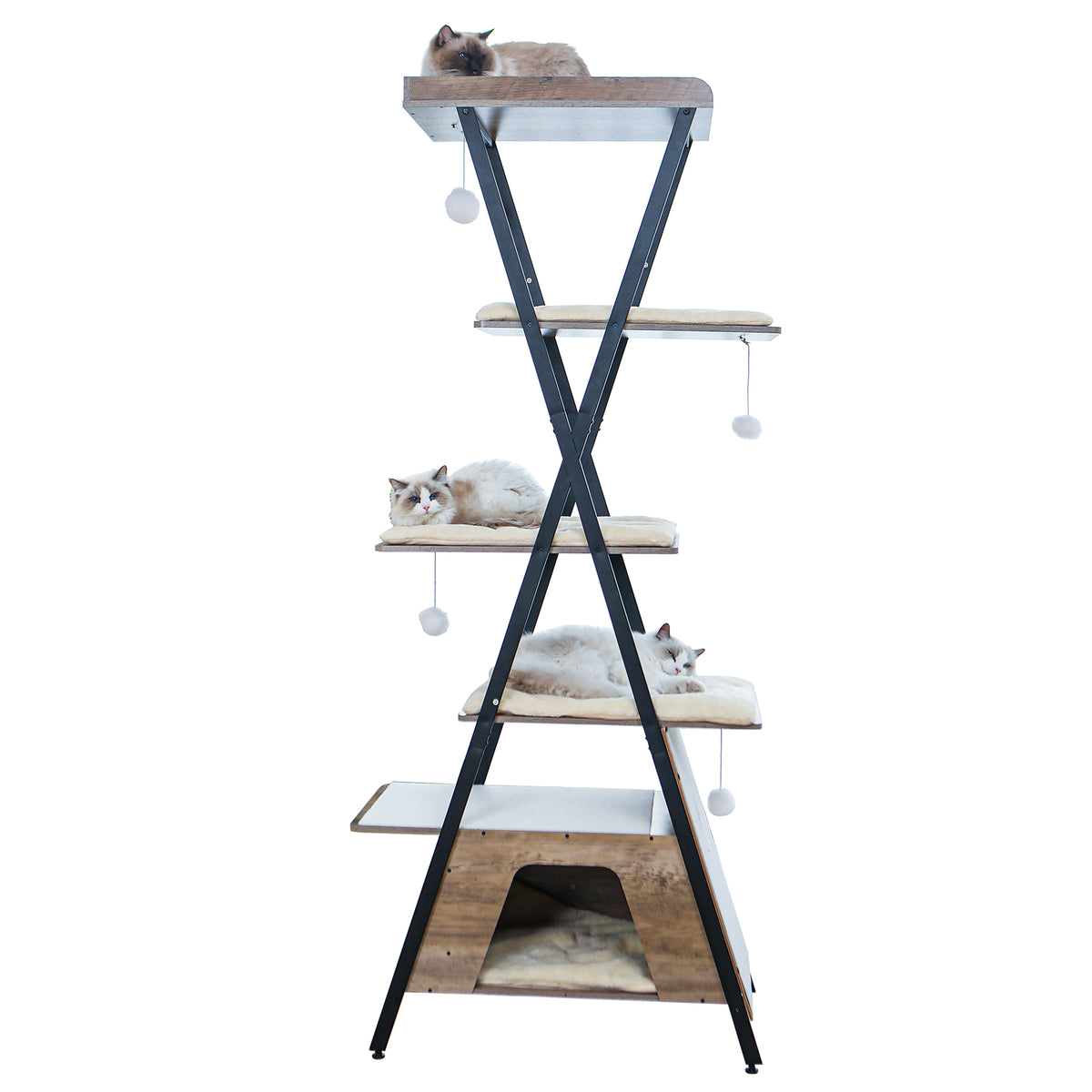 73in Modern Cat Tower For Indoor Cats - Multi-Level Cat Tree With Scratching Posts, Caves, Large Perch & Removable Pads - Wooden Cat Furniture