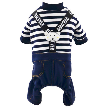 Small Dog Warm Casual Striped Strap Pants
