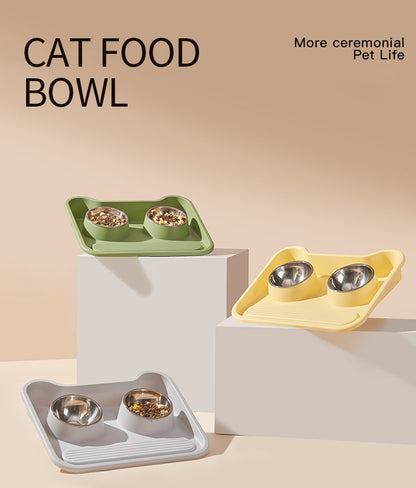 Cats, Dogs, And Food Utensils, Neck Protection, Leak Proof, Stainless Steel Tilted Double Bowl Food Utensils, Pet Products