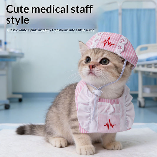 Cat Pink Nursing Outfit Bib With Velcro Closure And Hat For Halloween Costume