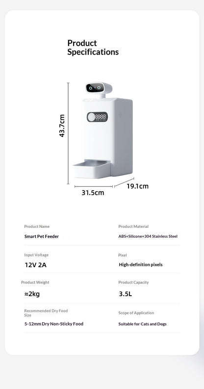 Smart Cat Automatic Feeder Dispenser With Camera Live Monitoring Stainless Steel Bowl AI App