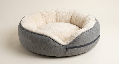 The 2-in-1 Convertible Pet Mattress in its nested bowl shape with zip detail