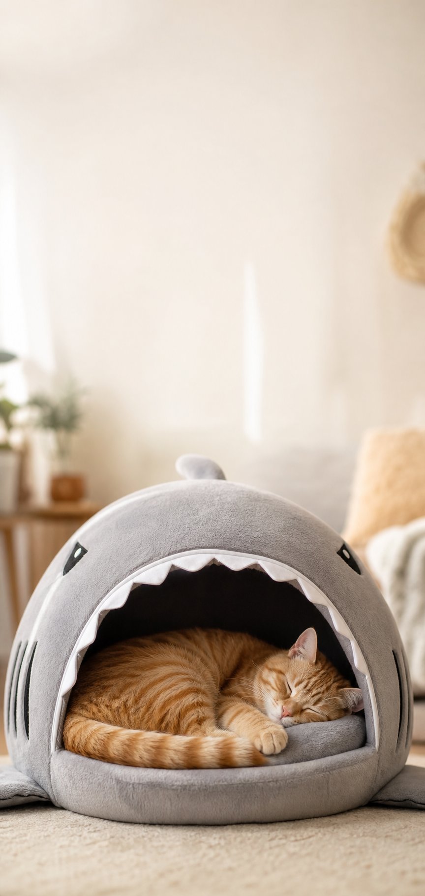 Cat sleeping in shark bed - mobile